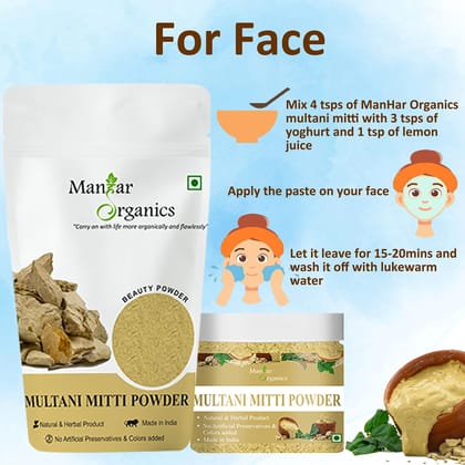 ManHar Organics Multani Mitti Powder 100gm- for Face, Skin and Hair| Fuller's Earth, Bentonite Clay