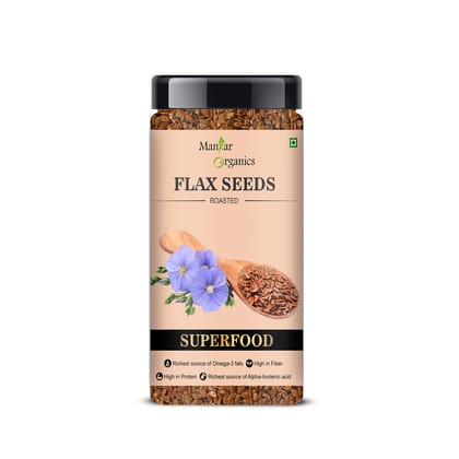 ManHar Organics Roasted Flax Seeds 150gm Jar - Alsi Seeds for Weight Loss, Diet Food (Flax Seeds, 150gm)
