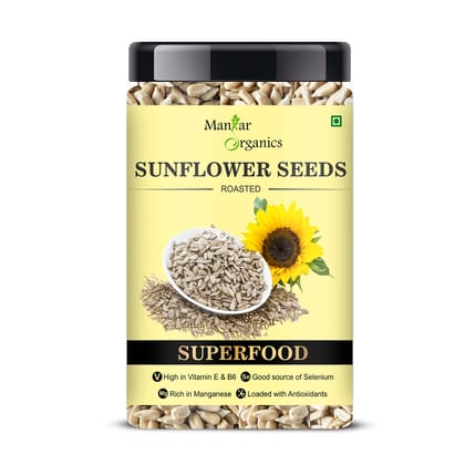 ManHar Organics Roasted Sunflower Seeds 450gm Jar for Eating -AAA Grade |Protein and Fiber Rich Superfood| (Roasted Sunflower Seeds, 450gm) (Roasted Sunflower Seeds, 450gm)