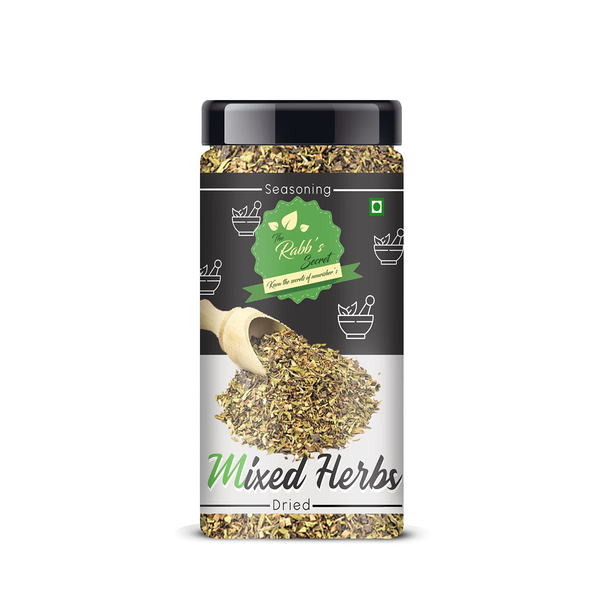 The Rabb's Secret Dried Mixed Herbs Seasoning: Jar 120gm (Mix of oregano, basil, thyme, rosemary, parsley, chilli flakes, garlic powder) (Mixed Herbs, 120gm)