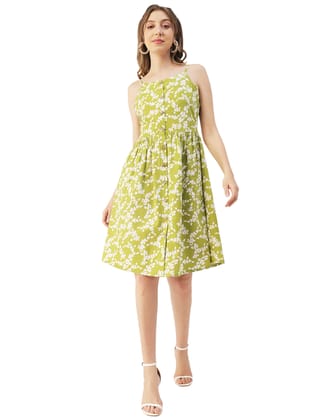 Moomaya Printed Sleeveless Cotton Dress, Buttoned Midi With Pockets, Summer Dress