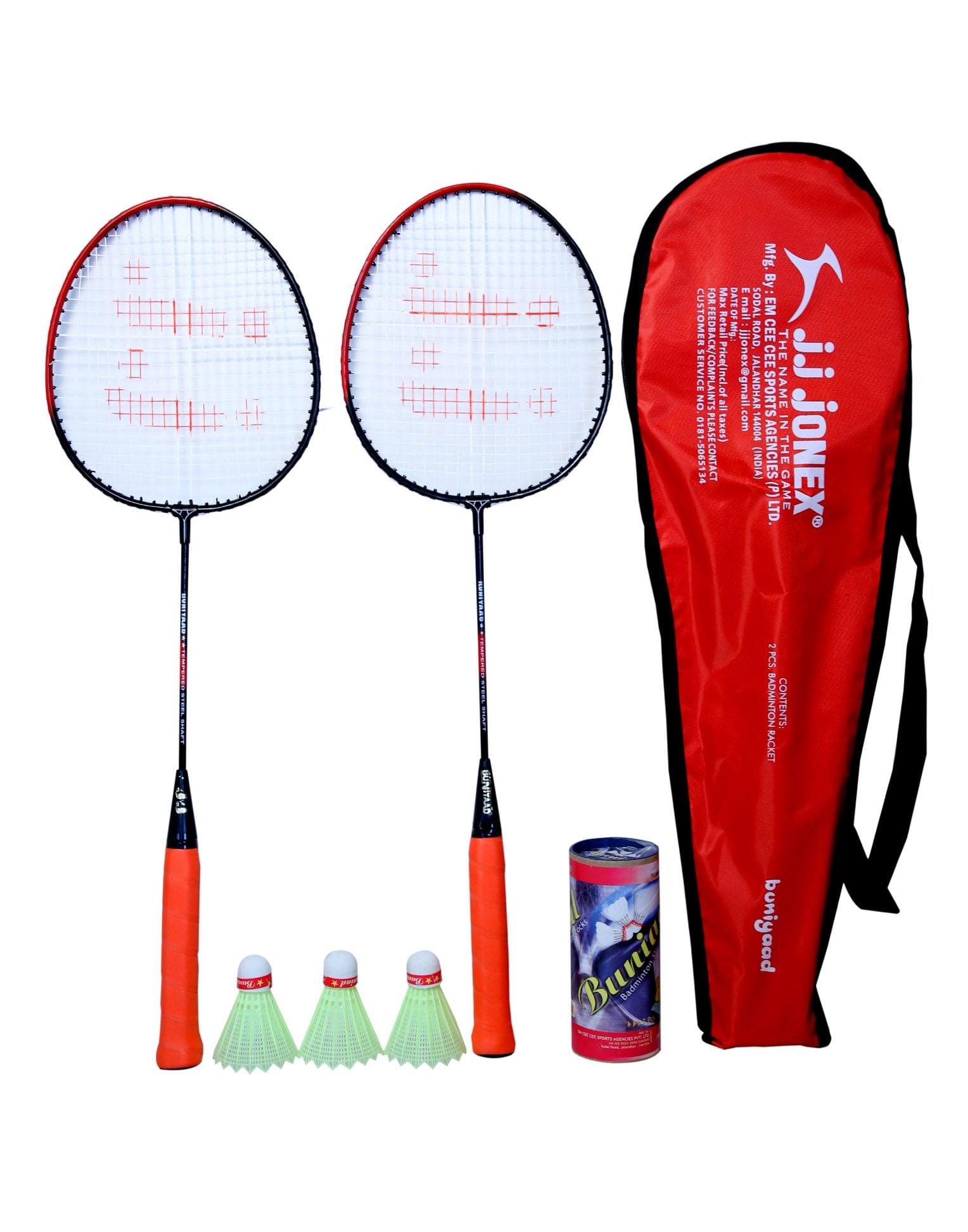 JJ JONEX BUNIYAD Badminton Set with 3 Piece Plastic Shuttlecock (Multicolour) (MYC)
