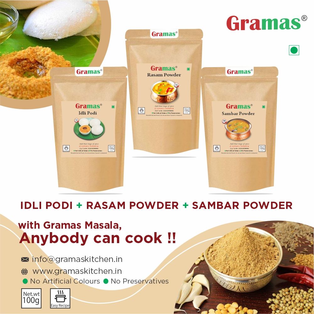 Gramas Spices Combo pack Idly Podi+samabar Powder+ Rasam Powder (100gms x3)