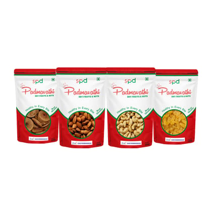 SRI PADMAVATHI DRY FRUITS & NUTS Almond/Fig/Cashews nuts/Raisins-EACH 250g COMBO PACK
