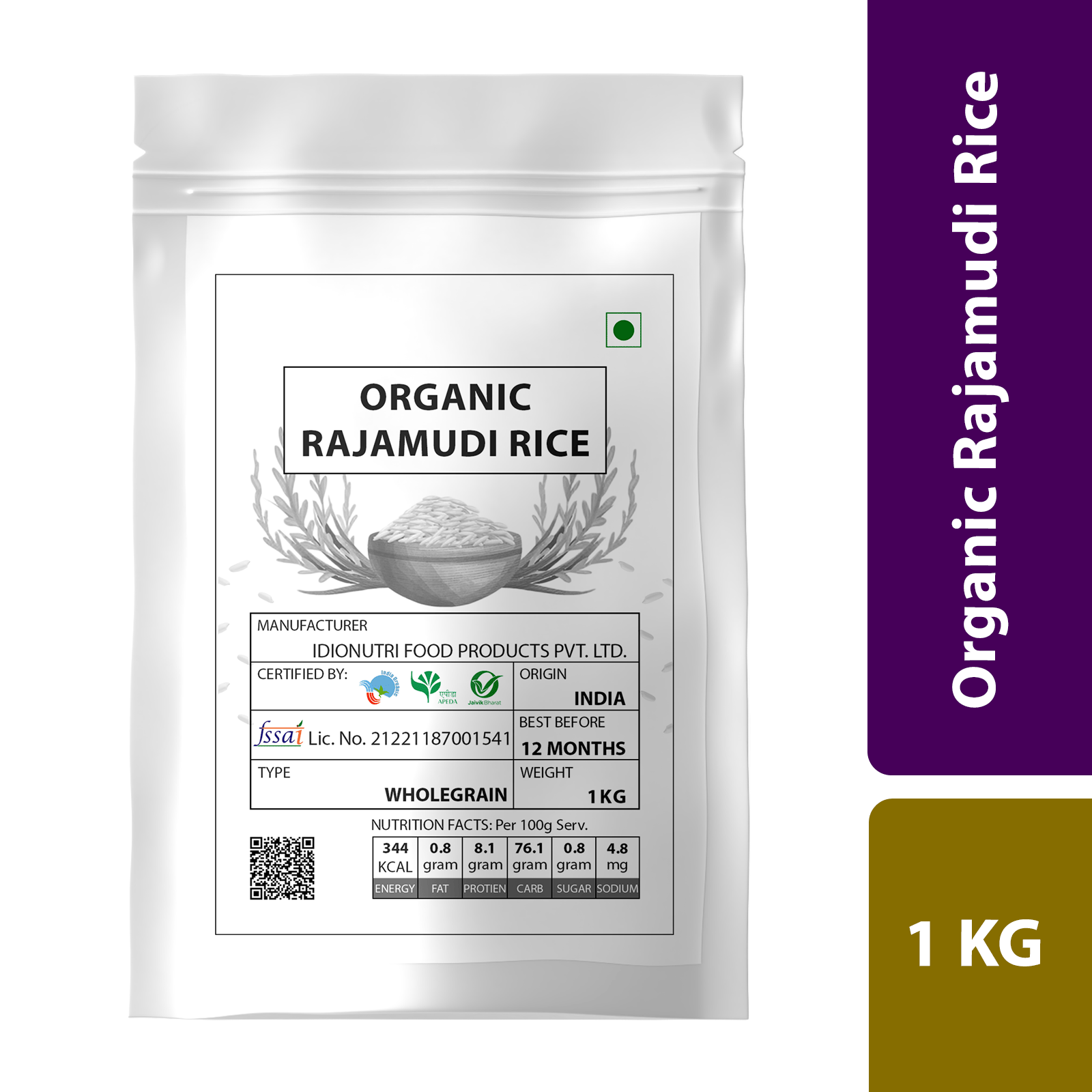 Cosmos Organic Rajamudi Rice (1 Kg) Traditional Wholegrain Unpolished