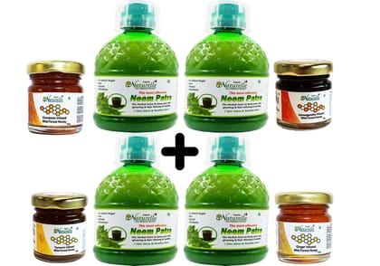 Farm Naturelle-Pure Neem Juice for Purifying Blood and for Skin Glow. 400 ml x 4 Bottles + 55gx4