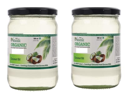 Farm Naturelle -100 % Pure Organic Extra-Virgin Cold Pressed Coconut Oil (Glass Bottles - 500 mlx 2)