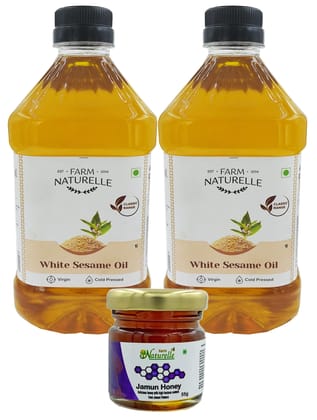Farm Naturelle Virgin White Sesame Oil, 1Ltr (Pack of 2) with Free Raw Honey,55g