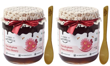 Farm Naturelle-Eucalyptus Flower Wild Forest (Jungle) Honey/100% Pure/Raw/Natural/Un-Processed/Un-Heated/Lab Tested/Glass Bottle-(700gm+75gm Extra+Wooden Spoons.) x 2 Sets.