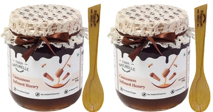 Farm Naturelle-Cinnamon Flower Wild Forest Honey | 775gm X 2 | and a Wooden Spoon100% Pure & Natural Ingredients Made Delicious Honey | No Artificial Color | No Added Sugar | Lab Tested Cinnamon Honey In Glass Bottle.