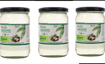 Farm Naturelle -100 % Pure Organic Extra-Virgin Cold Pressed Coconut Oil (Glass Bottle - 500 mlx 3)