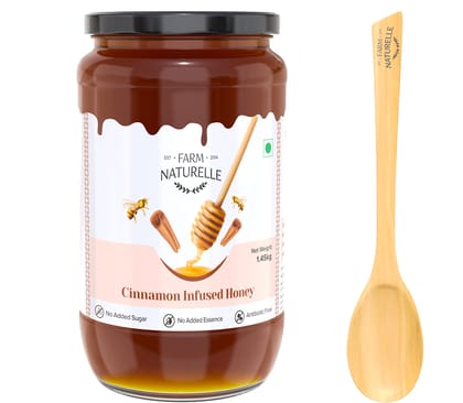 Farm Naturelle-Cinnamon Flower Wild Forest Honey |1.45KG and a Wooden Spoon| 100% Pure & Natural Ingredients Made Delicious Honey | No Artificial Color | No Added Sugar | Lab Tested Cinnamon Honey In Glass Bottle.