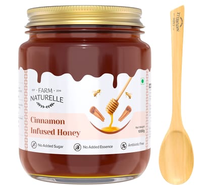 Farm Naturelle-Cinnamon Flower Wild Forest Honey |850GM+150gm Extra and a Wooden Spoon| 100% Pure & Natural Ingredients Made Delicious Honey | No Artificial Color | No Added Sugar | Lab Tested Cinnamon Honey In Glass Bottle.