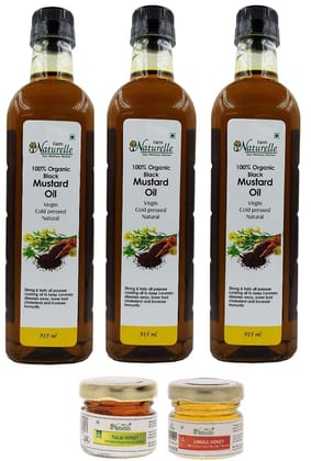 Farm Naturelle-3 Organic Mustard Oils. The Finest-FSSAI & Certified Organic-3 Nos-Cold Pressed Virgin (Kachi Ghani) Mustard Cooking Oil (915 ML x 3) with Free Forest Flower Honey (2x55 GMS)