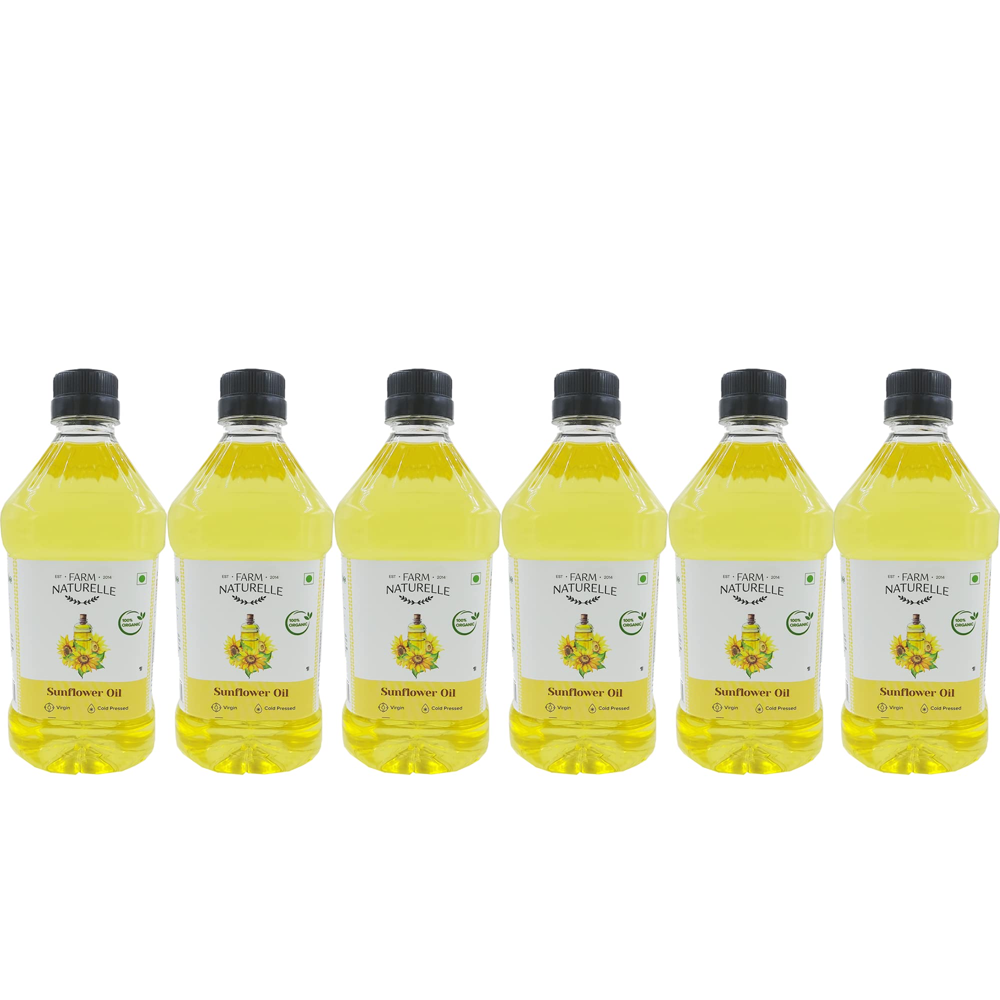 Farm Naturelle (Farm Natural Produce) Organic Cold Pressed Sun Flower (Sunflower) Cooking Oil (Pack of 6 x 1Ltr )