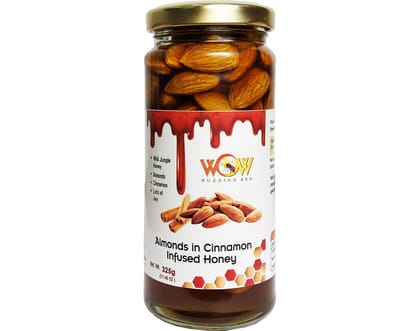 WOW BUZZING BEE -Best� Big Almonds-Badaam (Dry Fruit) in Cinnamon Infused Wild Forest Honey-A Gift for Your Loved Ones -325 g (Glass Bottle)