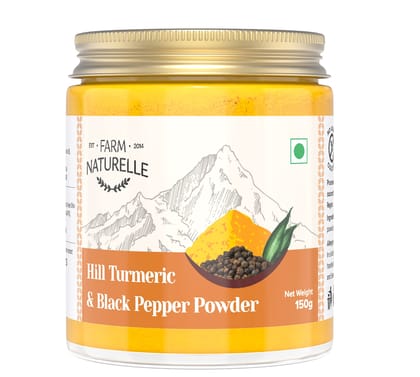 Farm Naturelle-Pure Himalayan Mountain Turmeric (Curcumin) with Black Pepper (Peperine) Powder -150g