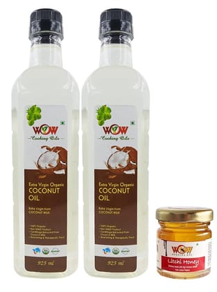 Wow Cooking OILS-100 % Pure Organic Extra-Virgin Cold Pressed Coconut Oil 925 ml x 2 Combo ( 1850 ml ) with Free Raw Forest Honey Wow Cooking OILS-100 % Pure Organic Extra-Virgin Cold Pressed Coconut Oil 925 ml x 2 Combo ( 1850 ml ) with Free Raw Forest Honey