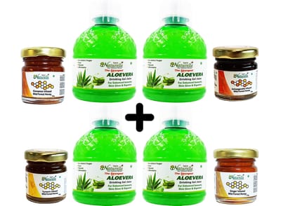 Farm Naturelle-Strongest Aloevera Juice with 80% Pulp-Revitalize Hair and Skin-2x400ml+ 55gx2 Herbs Infused Forest Honeys Farm Naturelle-Strongest Aloevera Juice with 80% Pulp-Revitalize Hair and Skin-2x400ml+ 55gx2 Herbs Infused Forest Honeys