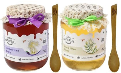 Farm Naturelle-Virgin 100% Pure Raw Natural Unprocessed Acacia & Jamun Flower Forest Honey-(1000+150gm Extra+Wooden Spoons.) x 2 Sets. Farm Naturelle-Virgin 100% Pure Raw Natural Unprocessed Acacia & Jamun Flower Forest Honey-(1000+150gm Extra+Wooden Spoons.) x 2 Sets.