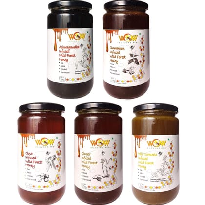 WOW BUZZING BEE - 100% Pure Natural Unprocessed Real Infused Forest Honey Immense Medicinal ValuImmense Medicinal Value. (Infused Honey (1Kg X 5)) WOW BUZZING BEE - 100% Pure Natural Unprocessed Real Infused Forest Honey Immense Medicinal ValuImmense Medicinal Value. (Infused Honey (1Kg X 5))