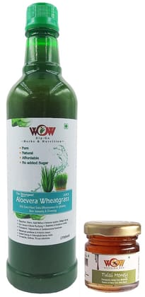 WOW ZIP - GO HERBS & NUTRITION -100% Pure Aloevera Wheatgrass Herbal Juice (750 Mlx 1 + 1 Honey 55g) Free Immunity Enhancing Honey.