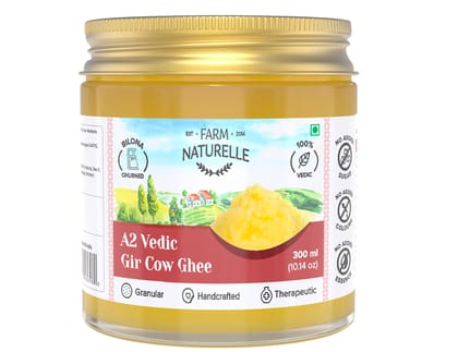 Farm Naturelle A2 Pure Gir Cow Ghee 300ml Extra In Glass Bottle | Extra Engraved Virgin Wooden Spoon| 100% Desi Gir Cow Ghee | Vedic Bilona Method-Curd Churned-Golden | Lab Tested Grainy & Aromatic, Keto Friendly | Non-GMO Grassfed, Premium & Traditional Ghee | Immunity Booster