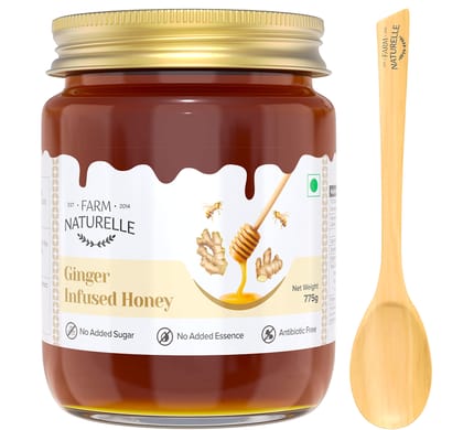 Farm Naturelle-Real Ginger Infused Forest Honey|700gm+75gm Extra and a Wooden Spoon| 100% Pure, Raw Natural - Un-Processed - Un-Heated Honey |Lab Tested Ginger Honey|