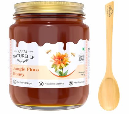 Farm Naturelle-Jungle Flower Wild Forest Honey | 100% Pure Honey |1000g+150g Extra and a Wooden Spoon | Raw Natural Unprocessed Honey - Un-Heated Honey | Lab Tested Honey in Glass Bottle.