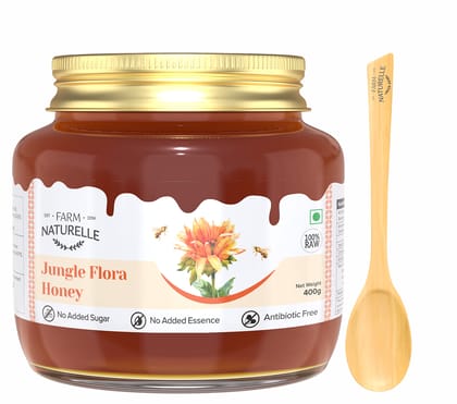 Farm Naturelle-Jungle Flower Wild Forest |100% Pure Honey | 400gm and a Wooden Spoon Raw Natural Unprocessed Jungle Honey | Forest Flowers Honey.