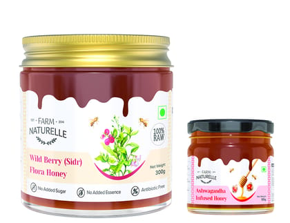 Farm Naturelle- Wild Berry (sidr) Flora honey| 300g with Extra Another Flower Honey 55g 300g with Extra Another Flower Honey 55g The Finest 100% Pure Raw Natural Honey, Unprocessed Honey| Wild Berry-Sidr Forest Honey.