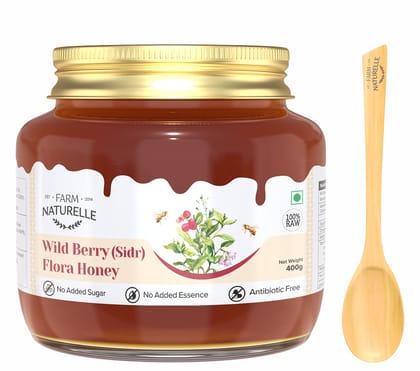 Farm Naturelle Wild Berry (sidr) Flora Honey|400g and a Wooden Spoon| 100% Pure & Natural Honey, Raw Natural Unprocessed Wild Berry-Sidr Forest Flower Honey .