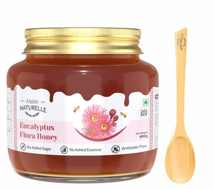 Farm Naturelle Eucalyptus Flower Wild Forest (Jungle) Honey 400g Extra |100% Pure Honey| Raw & Unfiltered|Unprocessed|Lab Tested Honey In Glass Jar with Engraved Virgin Wooden Spoon|Antioxidant, Anti-inflammatory Honey