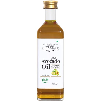 Farm Naturelle 100% Pure Extra Virgin Avocado Oil is Pressed from The Fleshy Pulp Surrounding The Avocado Seed Fssai Approved.500ML