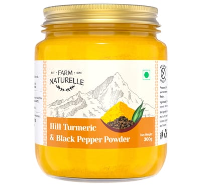 Farm Naturelle-Pure Himalayan Mountain Turmeric (Curcumin) with Black Pepper (Peperine) Powder - 300g