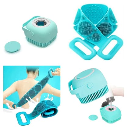 SHREE ENTERPRISE 2 Pcs combo silicone Soft Cleaning Body Bath Brush With Shampoo Dispenser and Back Scrubber Bath Brush Washer For Dead Skin Removal Gentle Massage Exfoliation For Kids Men And Women