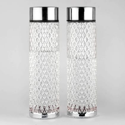 SHREE ENTERPRISE Silver Cap Crystal plastic Fridge Water Bottle Set ,Transparent (1000 ML) (Pack Of -2)