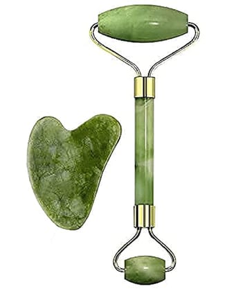 SHREE ENTERPRISE Roller Face Massager For Women Men | 100% Natural Jade Stone Facial Roller Massage with Gua Sha Tool for Face Eye Neck Foot Massage | Skin care And Anti-Aging Therapy (Green)