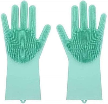 SHREE ENTERPRISE Silicone Cleaning Scrubber Gloves, Heat Resistant, Non-Slip Design, Multipurpose Kitchen Tool (Multicolour)