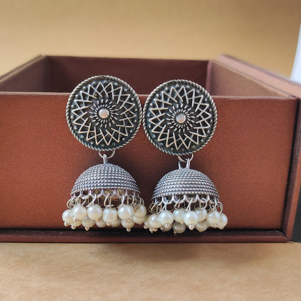 Silver look alike oxidized jhumka earring for women and girl - Earrings | Buy online on ZillyBuy