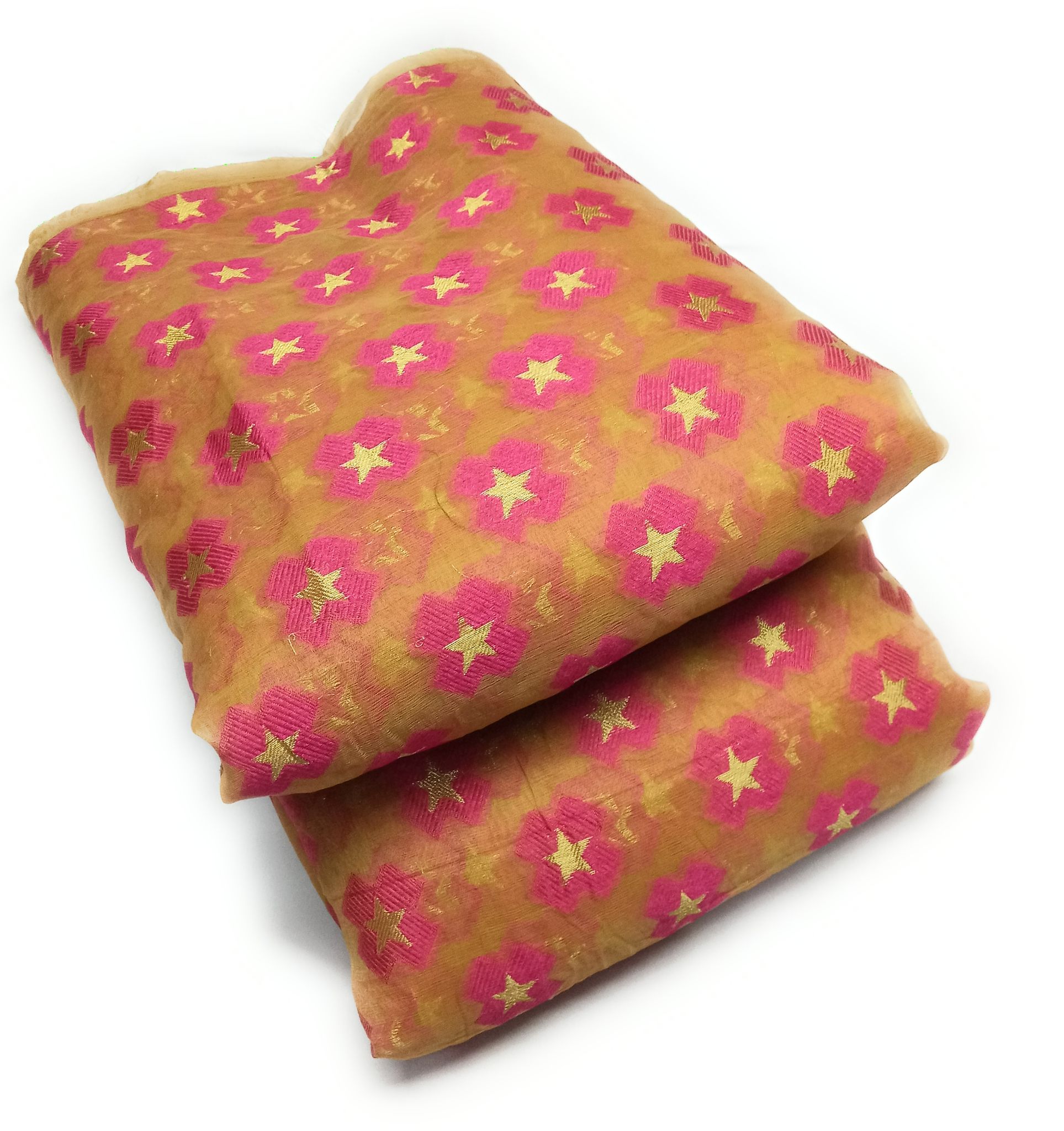 Women Chanderi Blend Cotton Banarasi Fabric - Golden With Jacquard Work | Perfect for Blouse, Ethnic Wear, Evening Gowns, and Home Decor
