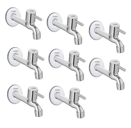 ANMEX SS Turbo Long body Tap for Kitchen and Bathroom SS Chrome Finish With Wall Flange SET OF 8