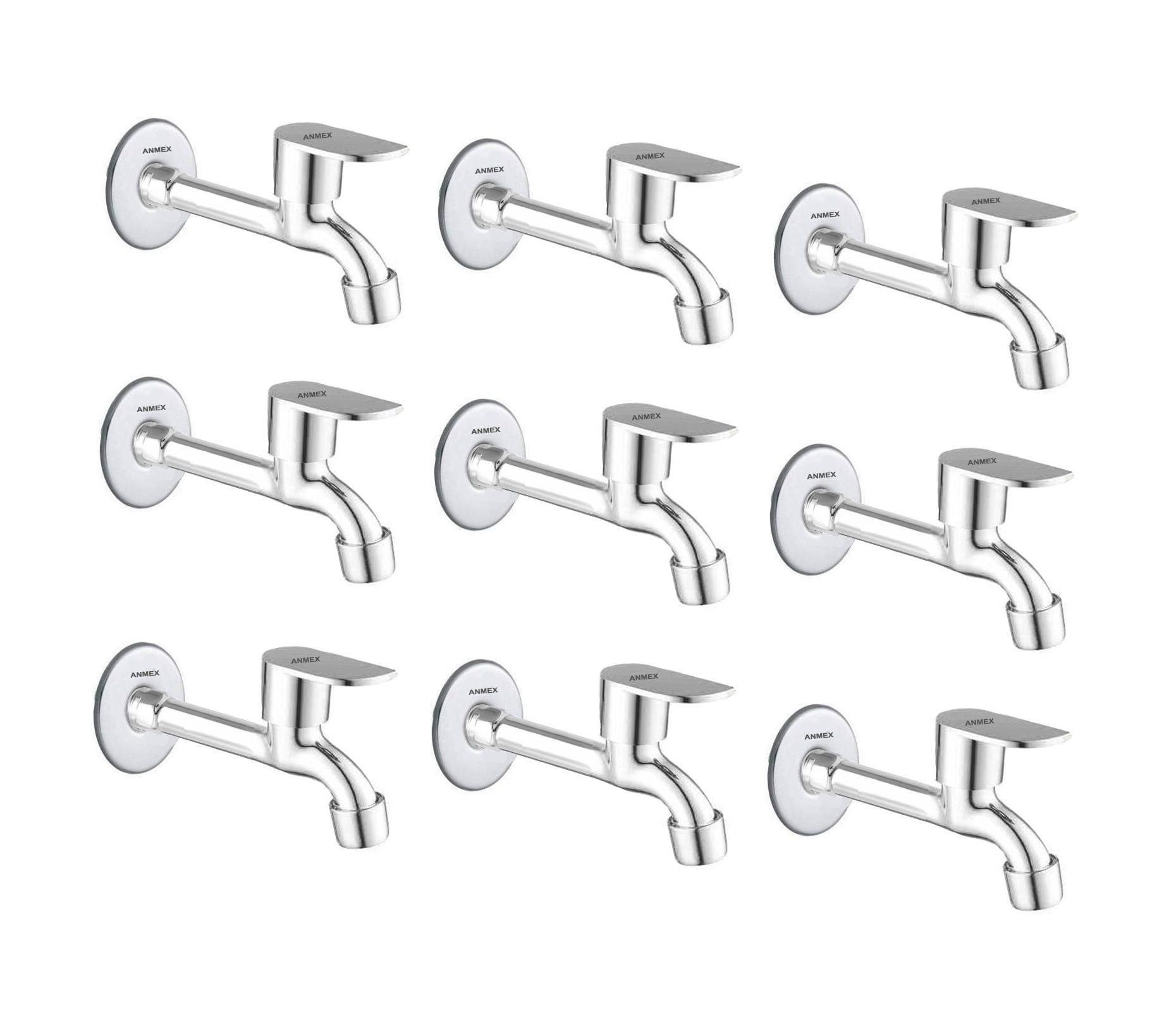 ANMEX SS OVAL-S Long body Tap for Kitchen and Bathroom SS Chrome Finish With Wall Flange SET OF 9