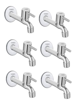 ANMEX SS Turbo Long body Tap for Kitchen and Bathroom SS Chrome Finish With Wall Flange SET OF 6