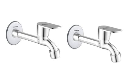 ANMEX SS OVAL-S Long body Tap for Kitchen and Bathroom SS Chrome Finish With Wall Flange SET OF 2