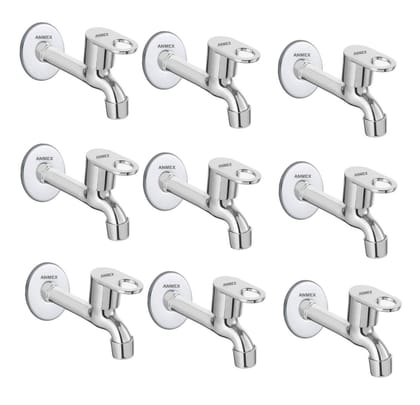 ANMEX SS MAXX Long body Tap for Kitchen and Bathroom SS Chrome Finish With Wall Flange SET OF 9