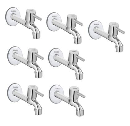 ANMEX SS Turbo Long body Tap for Kitchen and Bathroom SS Chrome Finish With Wall Flange SET OF 7