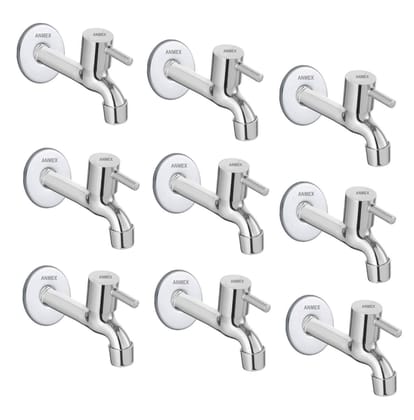 ANMEX SS Turbo Long body Tap for Kitchen and Bathroom SS Chrome Finish With Wall Flange SET OF 9