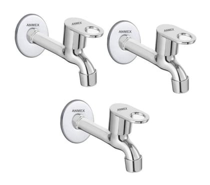 ANMEX SS MAXX Long body Tap for Kitchen and Bathroom SS Chrome Finish With Wall Flange SET OF 3