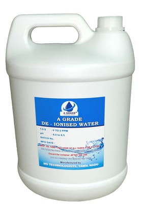 A GRADE DISTILLED WATER | H2O | Pure Di-Ionised Distilled Water For multipurpose uses Battery/Inverter, Autoclaving,Reagent water,Lab and Scientific Products (5 Litre)